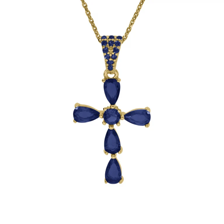 Collier croix serti d’oxydes bleus – Argent 925 doré | Azuline