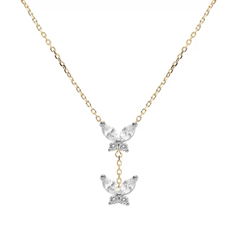 Collier papillons serti d’oxydes blancs – Argent 925 doré | Azuline