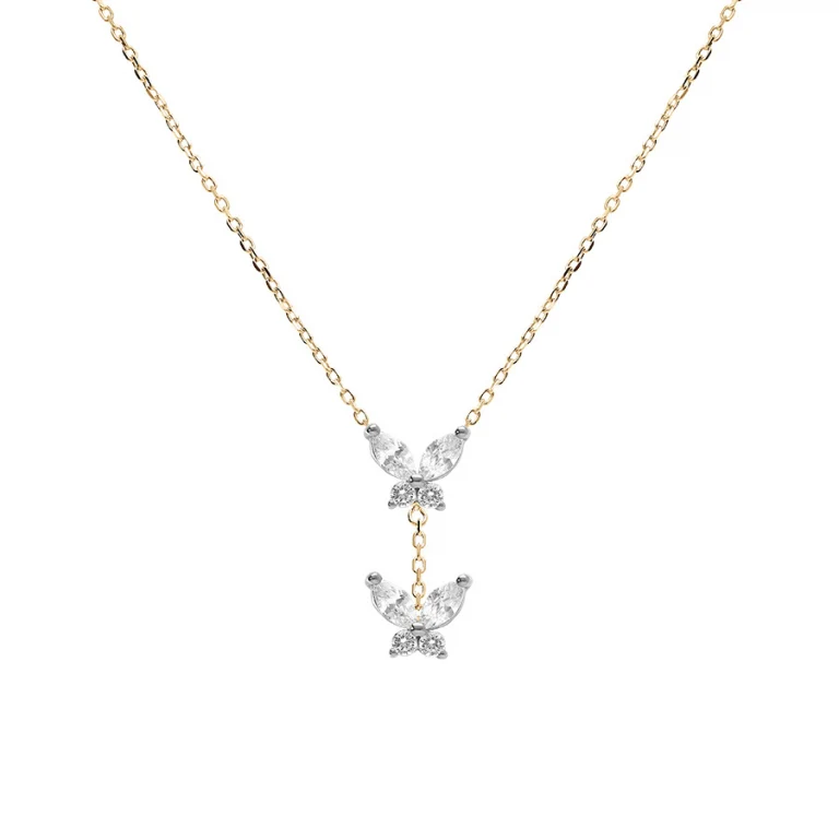 Collier papillons serti d’oxydes blancs – Argent 925 doré | Azuline