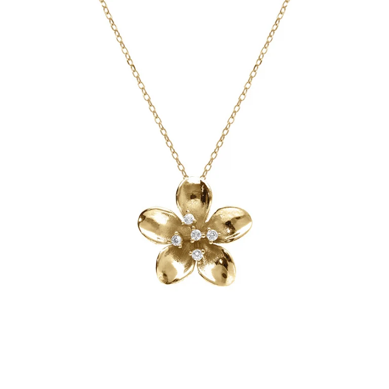 Collier fleur serti d’oxydes blancs – Argent 925 doré | Azuline