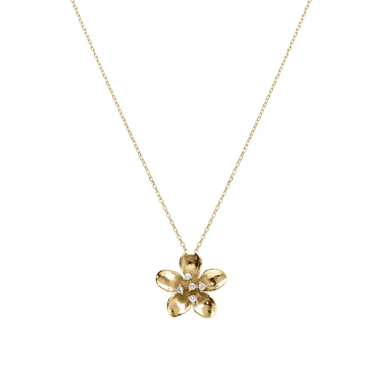 Collier fleur serti d’oxydes blancs – Argent 925 doré | Azuline