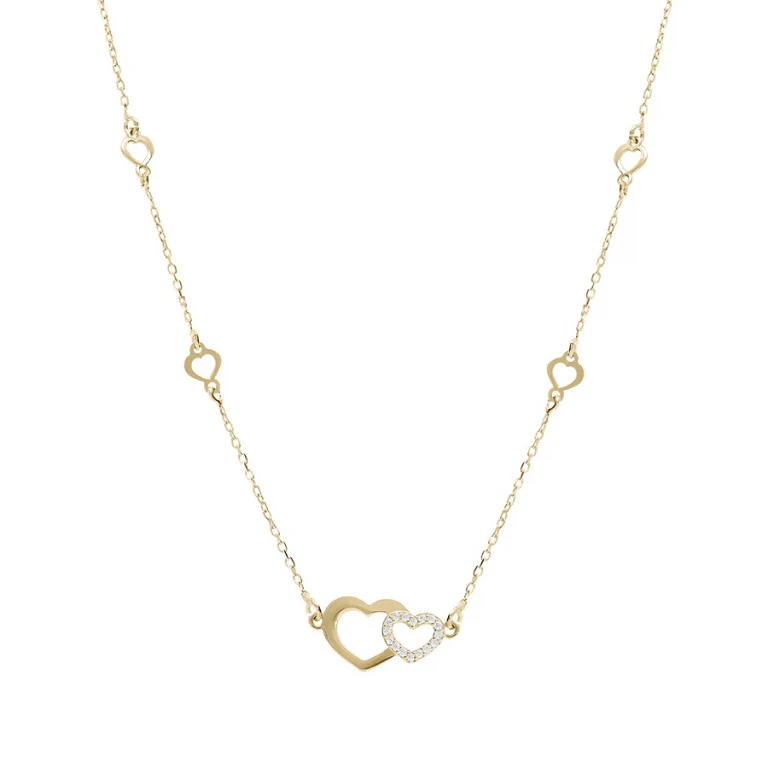 Collier deux cœurs lisses partiellement pavés – Argent 925 doré | Azuline