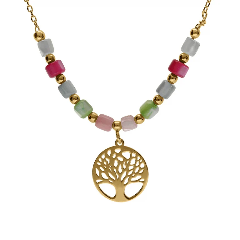 Collier arbre de vie à perles ajouré nacré – Argent 925 doré | Azuline