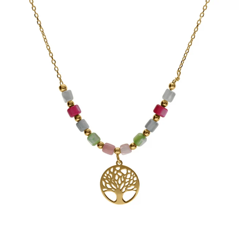 Collier arbre de vie à perles ajouré nacré – Argent 925 doré | Azuline
