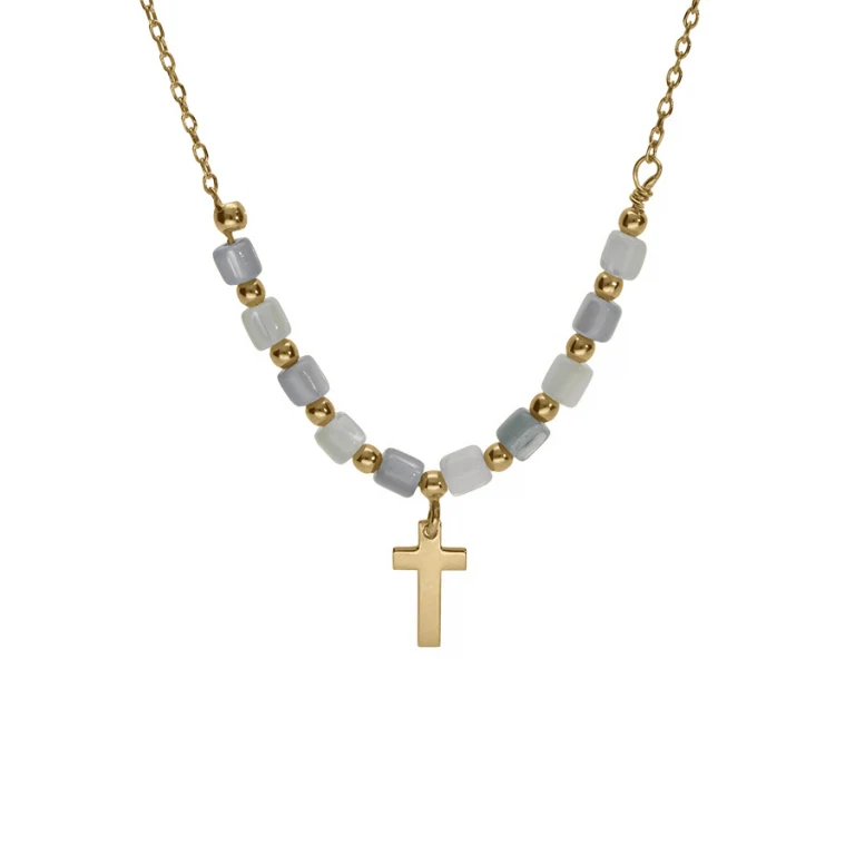Collier croix à perles – Argent 925 doré | Azuline