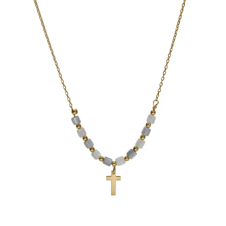 Collier croix à perles – Argent 925 doré | Azuline