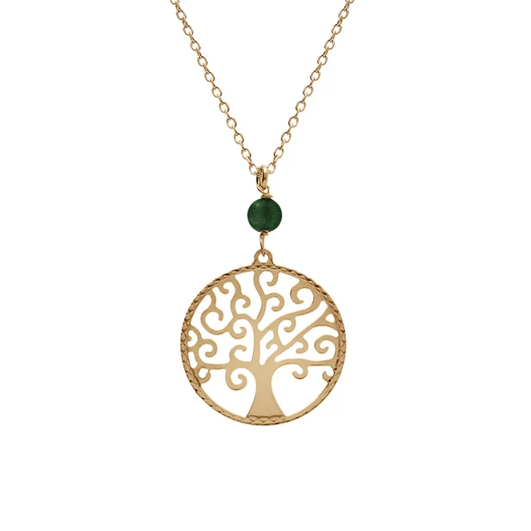 Collier arbre de vie à malachite véritable – Argent 925 doré | Azuline