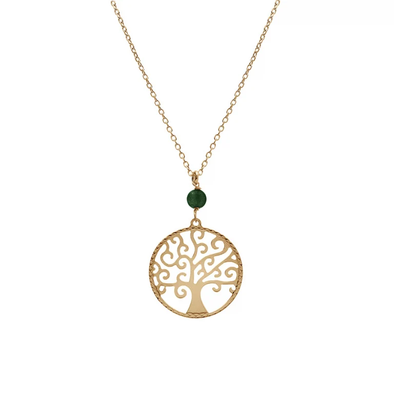 Collier arbre de vie à malachite véritable – Argent 925 doré | Azuline