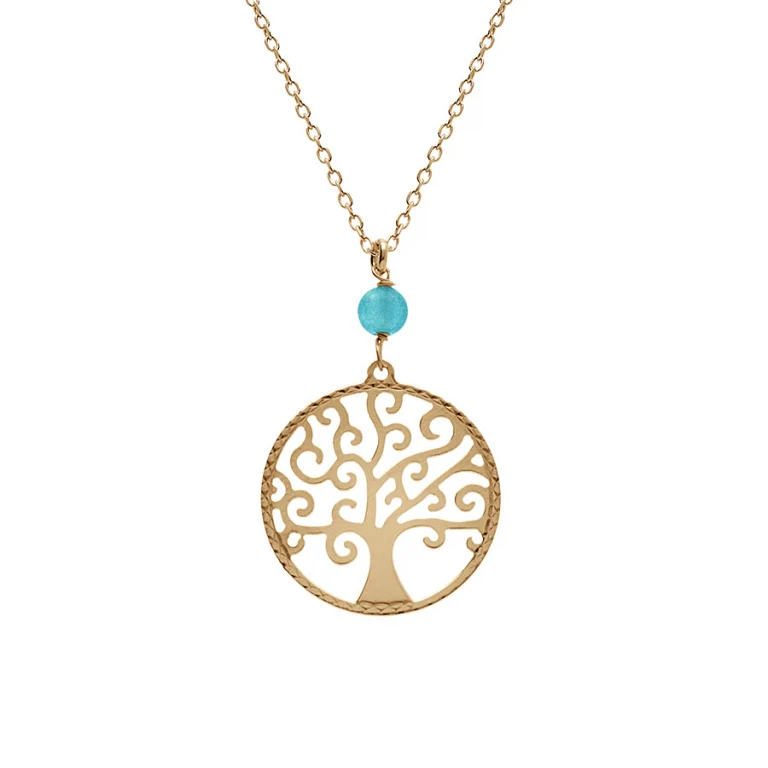 Collier arbre de vie à jade vert clair véritable – Argent 925 doré | Azuline