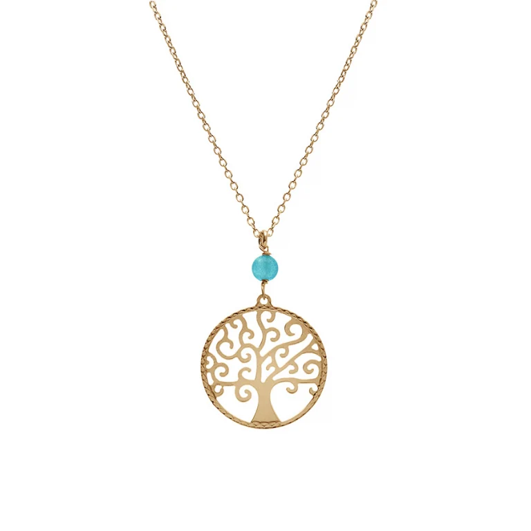 Collier arbre de vie à jade vert clair véritable – Argent 925 doré | Azuline