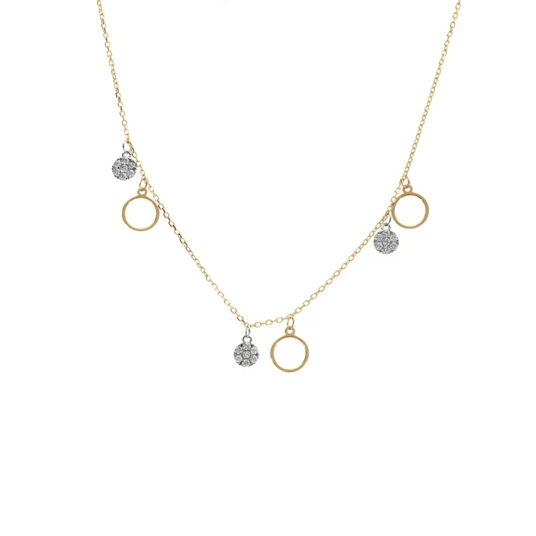 Collier cercles et pastilles d’oxydes blancs – Argent 925 doré | Azuline