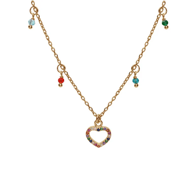 Collier cœur à pierres multi couleurs – Argent 925 doré | Azuline