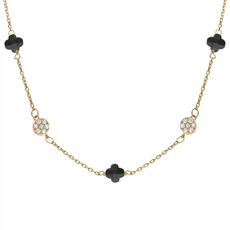 Collier trèfle serti d’oxydes – Argent 925 doré | Azuline
