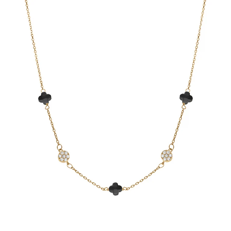 Collier trèfle serti d’oxydes – Argent 925 doré | Azuline