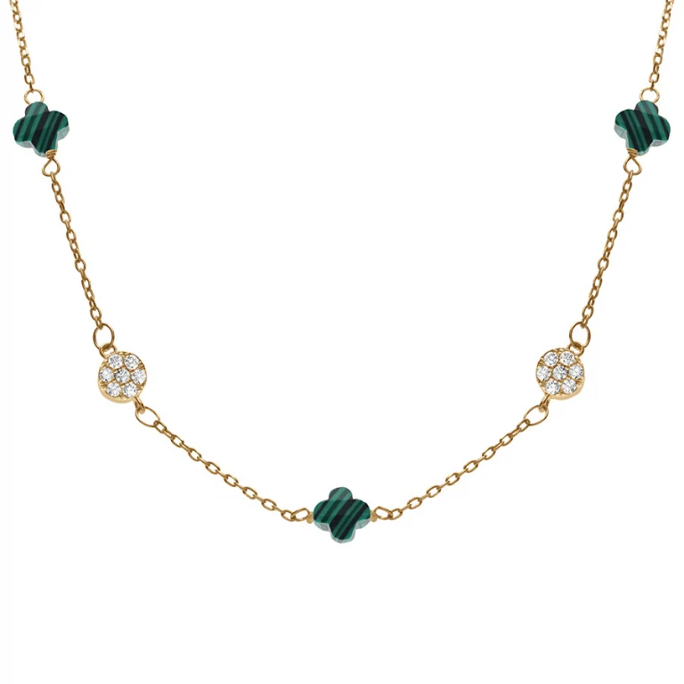 Collier trèfle à pastille oxydes blancs – Argent 925 doré | Azuline