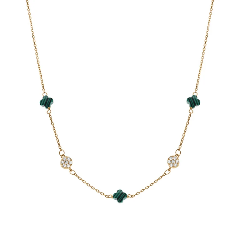 Collier trèfle à pastille oxydes blancs – Argent 925 doré | Azuline