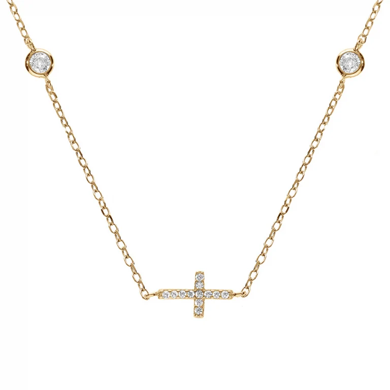 Collier croix serti d’oxydes blancs clos – Argent 925 doré | Azuline