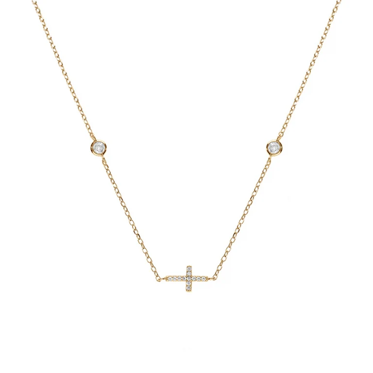 Collier croix serti d’oxydes blancs clos – Argent 925 doré | Azuline