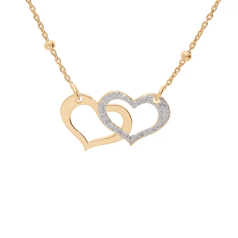 Collier deux cœurs entrelacés lisse et granité – Argent 925 doré | Azuline