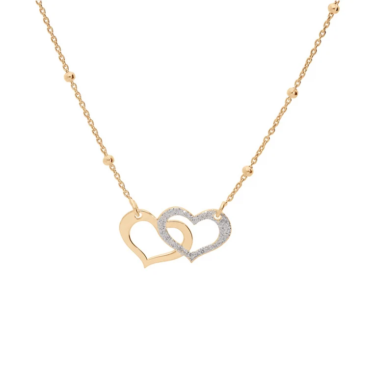 Collier deux cœurs entrelacés lisse et granité – Argent 925 doré | Azuline
