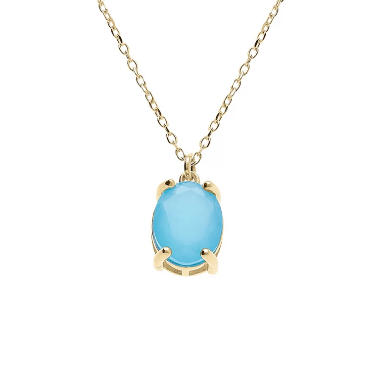 Collier ovale bleu clair opaque – Argent 925 doré | Azuline