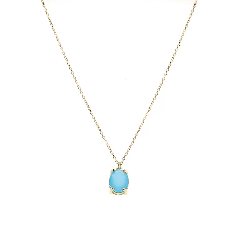 Collier ovale bleu clair opaque – Argent 925 doré | Azuline