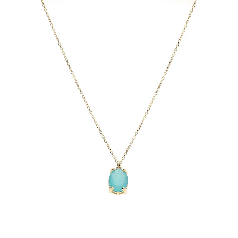 Collier ovale à oxyde vert opaque – Argent 925 doré | Azuline