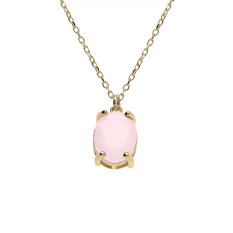 Collier ovale à oxyde rose opaque – Argent 925 doré | Azuline