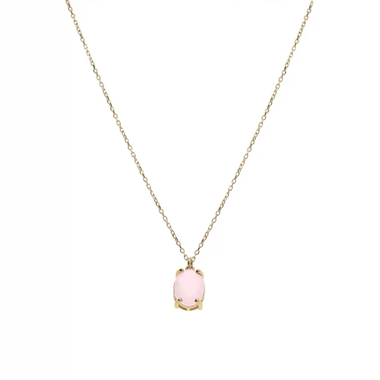 Collier ovale à oxyde rose opaque – Argent 925 doré | Azuline
