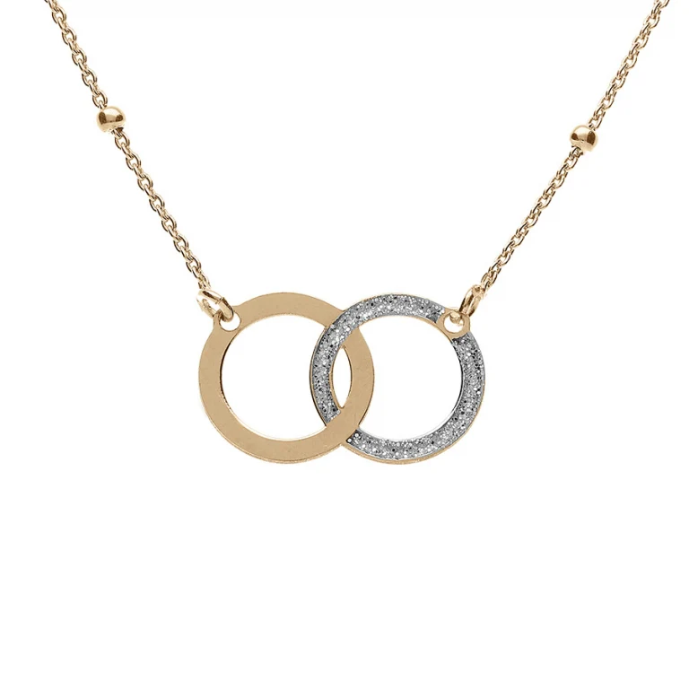 Collier deux cercles entrelacés lisse et givré – Argent 925 doré | Azuline