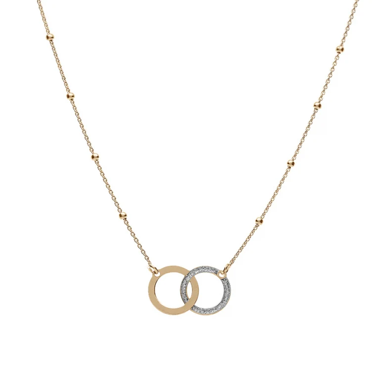 Collier deux cercles entrelacés lisse et givré – Argent 925 doré | Azuline