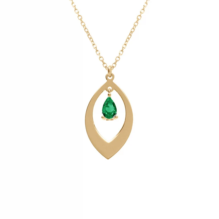 Collier navette à oxyde vert – Argent 925 doré | Azuline