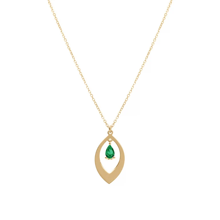 Collier navette à oxyde vert – Argent 925 doré | Azuline