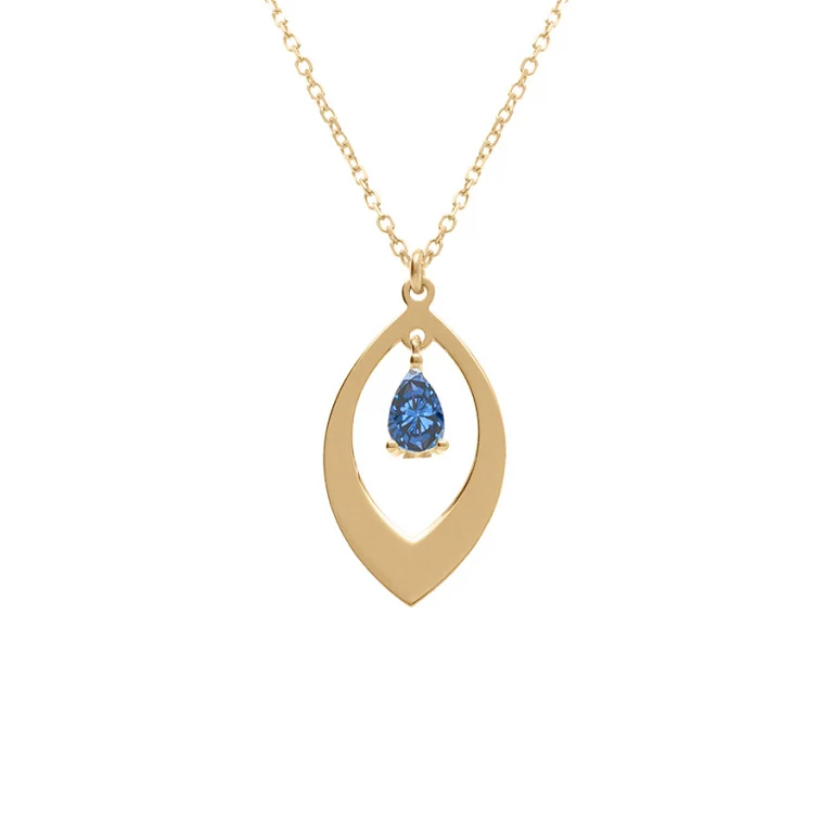 Collier navette serti d’oxydes bleu foncé – Argent 925 doré | Azuline