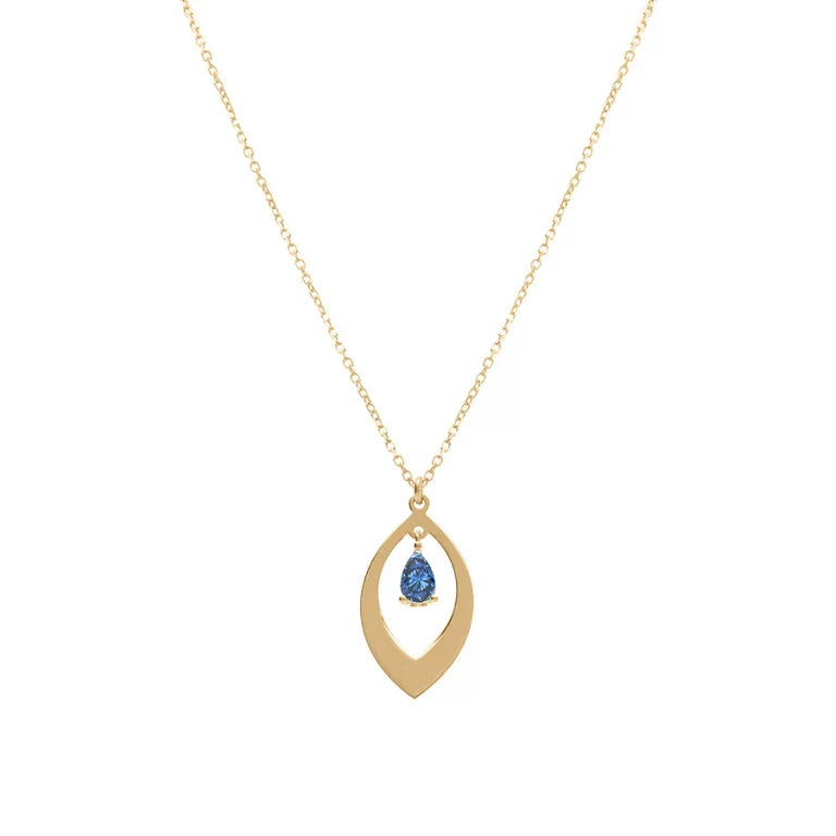 Collier navette serti d’oxydes bleu foncé – Argent 925 doré | Azuline