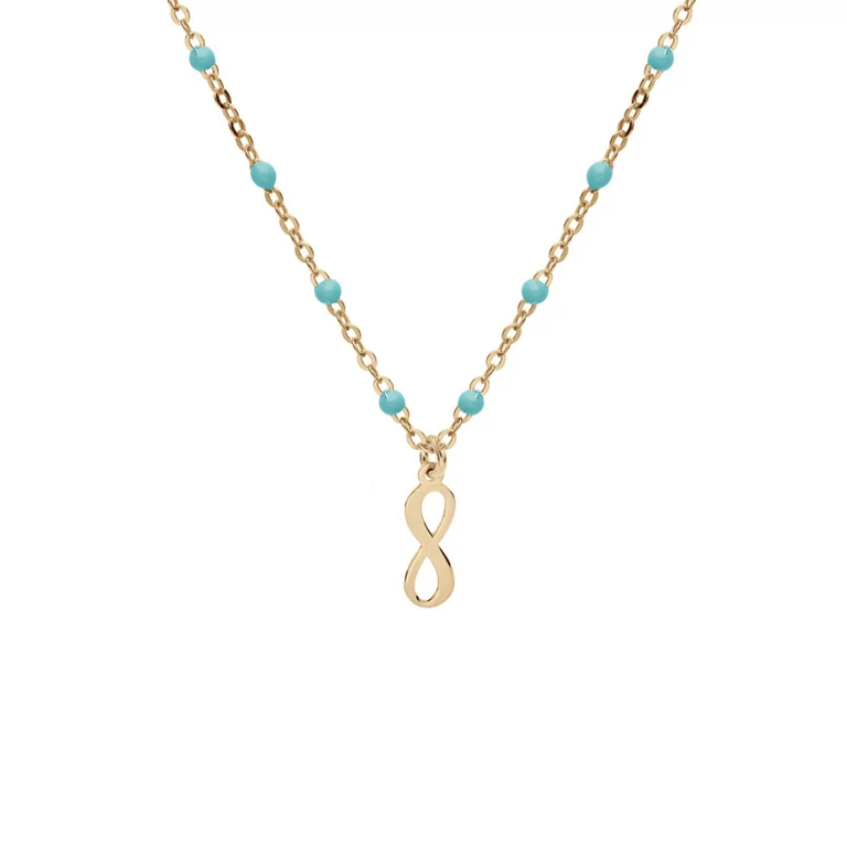 Collier infini et boules en résine turquoise imitation – Argent 925 doré | Azuline