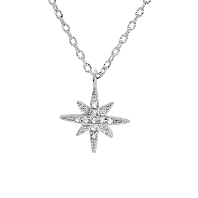 Collier étoile serti d’oxydes blancs petit modèle – Argent 925 rhodié | Azuline