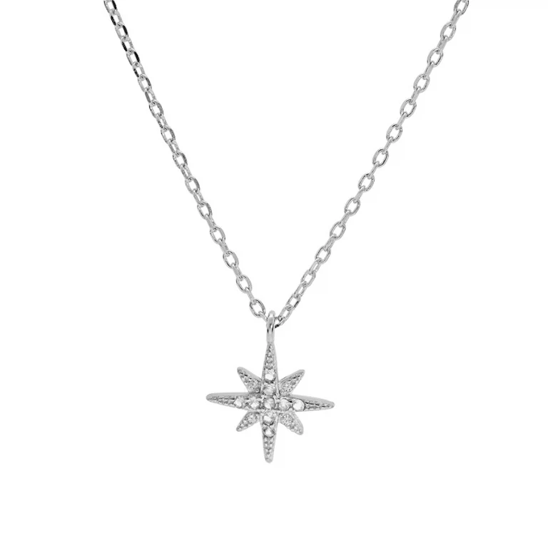 Collier étoile serti d’oxydes blancs petit modèle – Argent 925 rhodié | Azuline