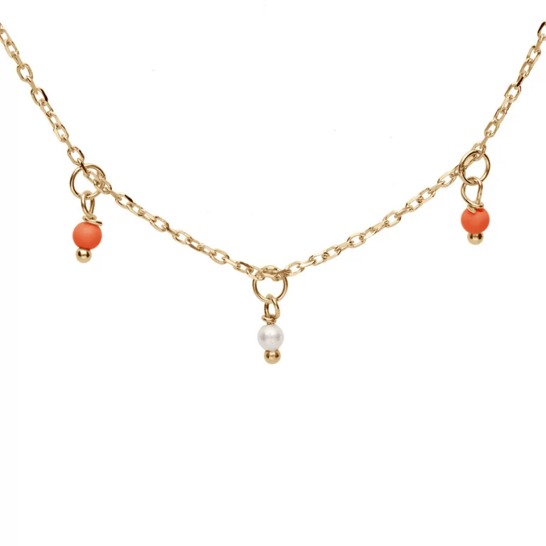 Collier pampilles de boules en résine rouges et blanches – Argent 925 doré | Azuline