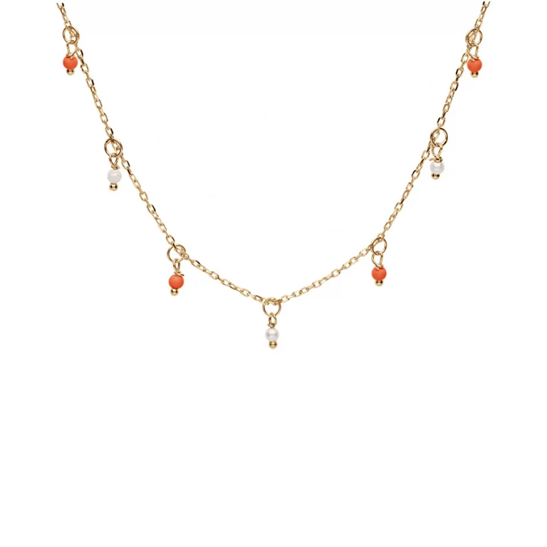 Collier pampilles de boules en résine rouges et blanches – Argent 925 doré | Azuline