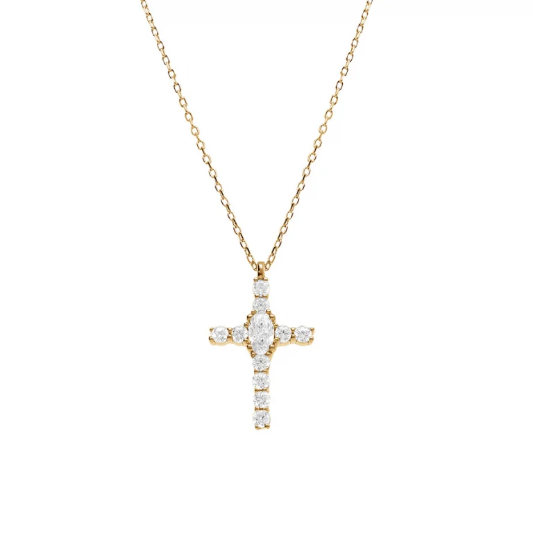 Collier croix serti d’oxydes blancs petit modèle – Argent 925 doré | Azuline