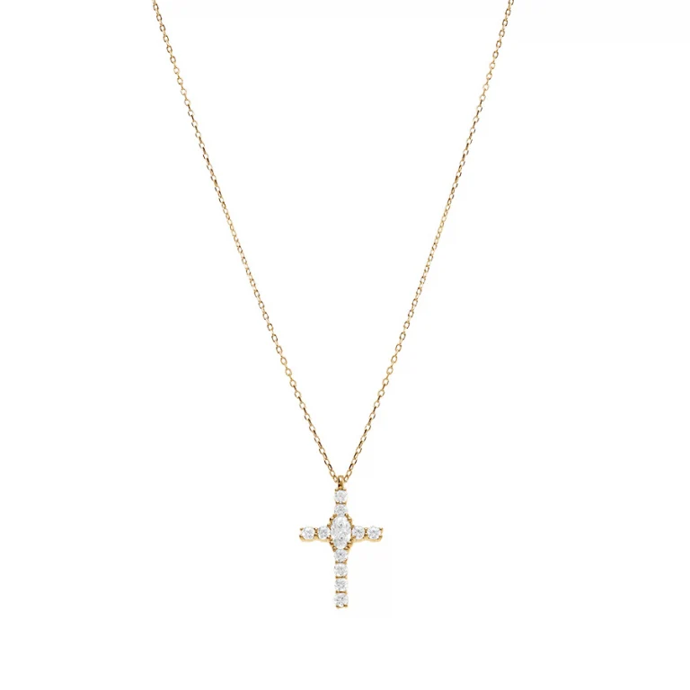 Collier croix serti d’oxydes blancs petit modèle – Argent 925 doré | Azuline