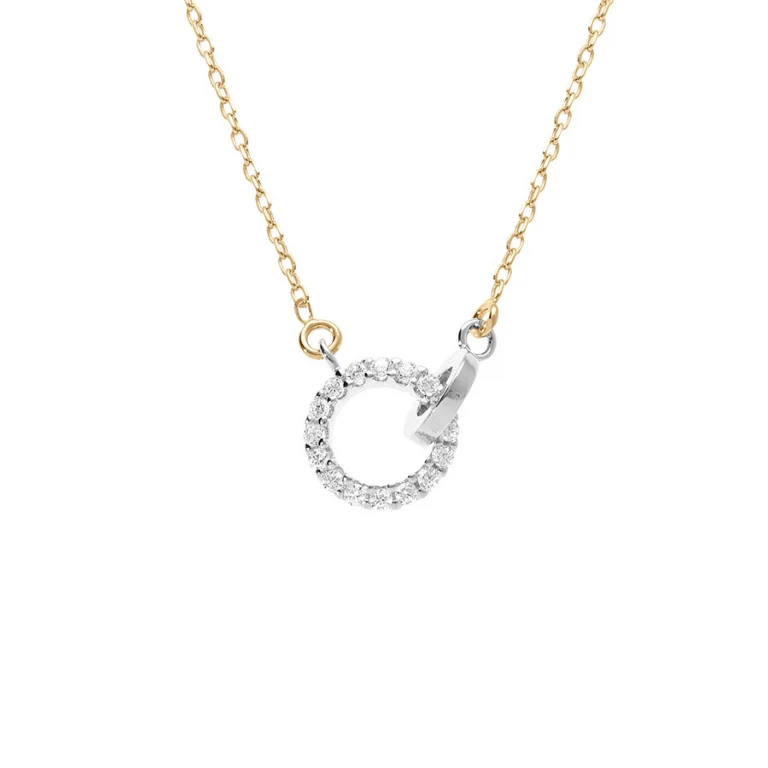 Collier deux cercles entrelacés sertis d’oxydes blancs – Argent 925 doré | Azuline