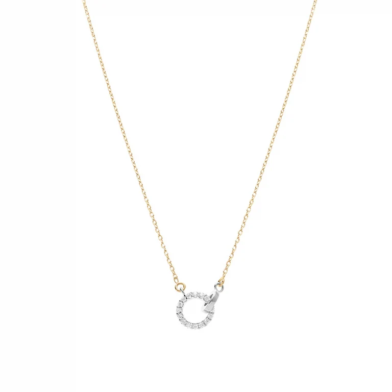Collier deux cercles entrelacés sertis d’oxydes blancs – Argent 925 doré | Azuline