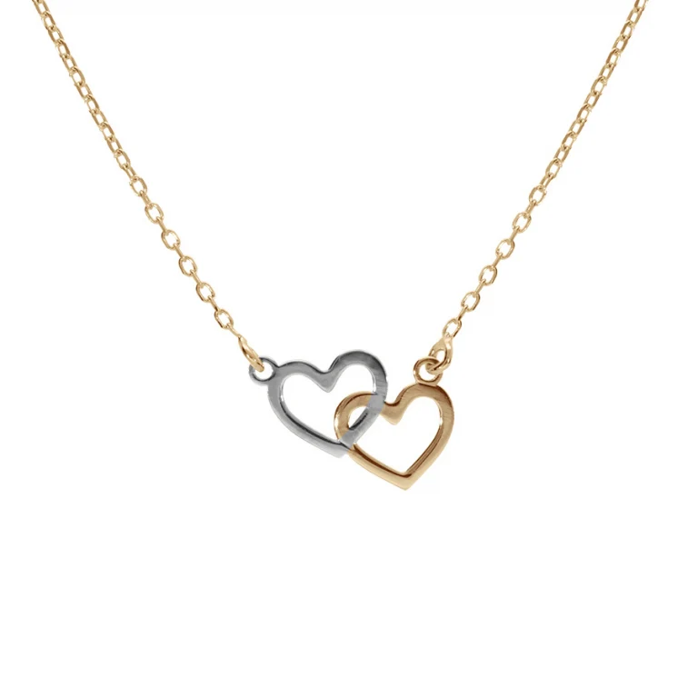 Collier deux cœurs lisses entrelacés – Argent 925 doré | Azuline