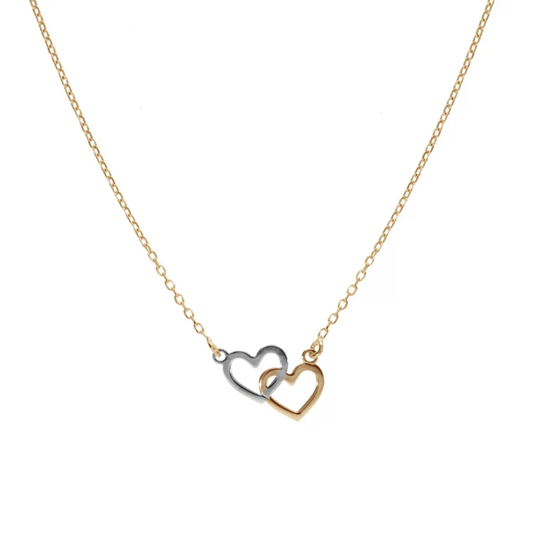 Collier deux cœurs lisses entrelacés – Argent 925 doré | Azuline