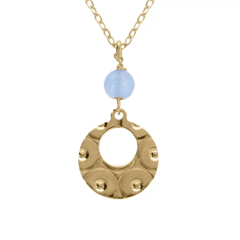 Collier rond martelé à boule de jade bleu ciel – Argent 925 doré | Azuline