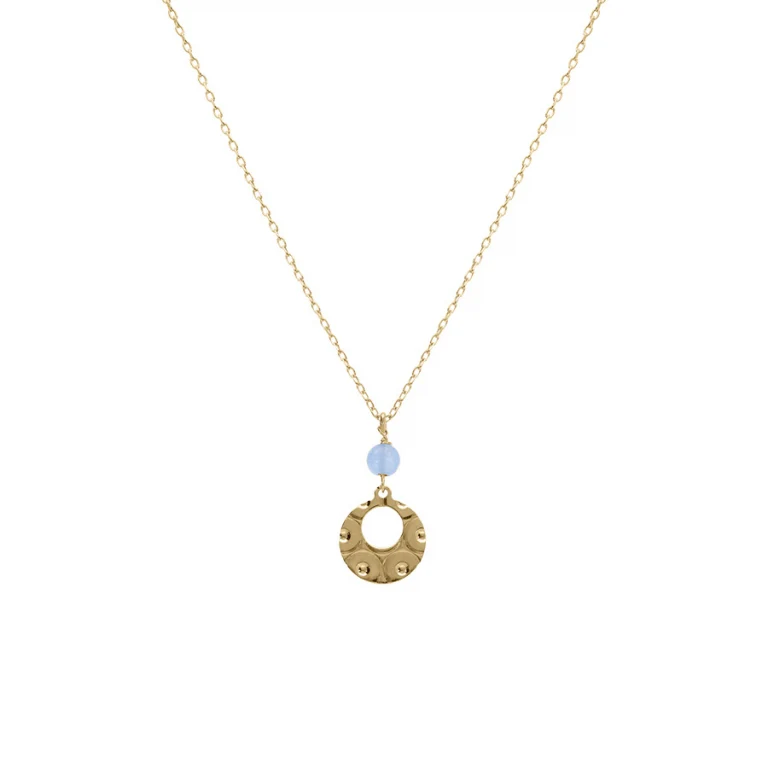 Collier rond martelé à boule de jade bleu ciel – Argent 925 doré | Azuline