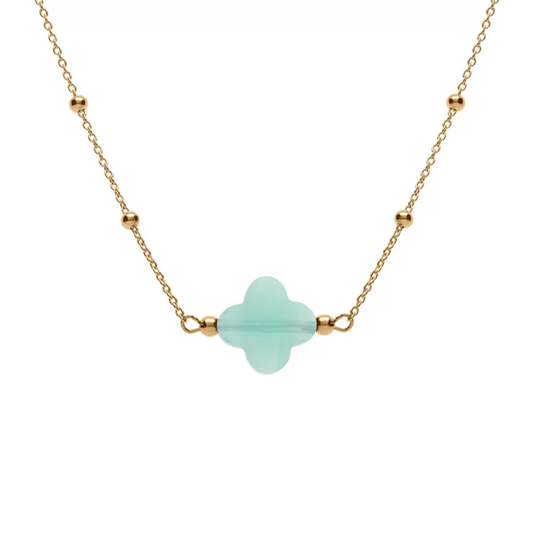 Collier trèfle en verre – Argent 925 doré | Azuline