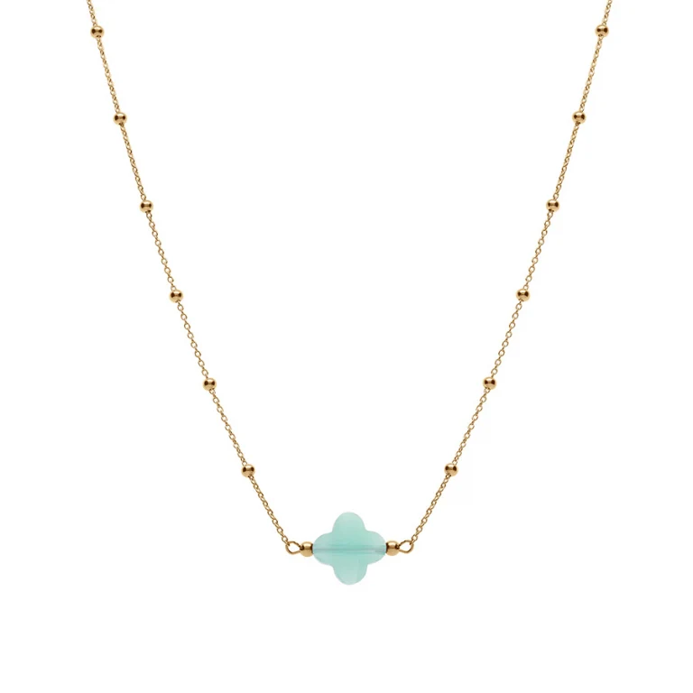 Collier trèfle en verre – Argent 925 doré | Azuline